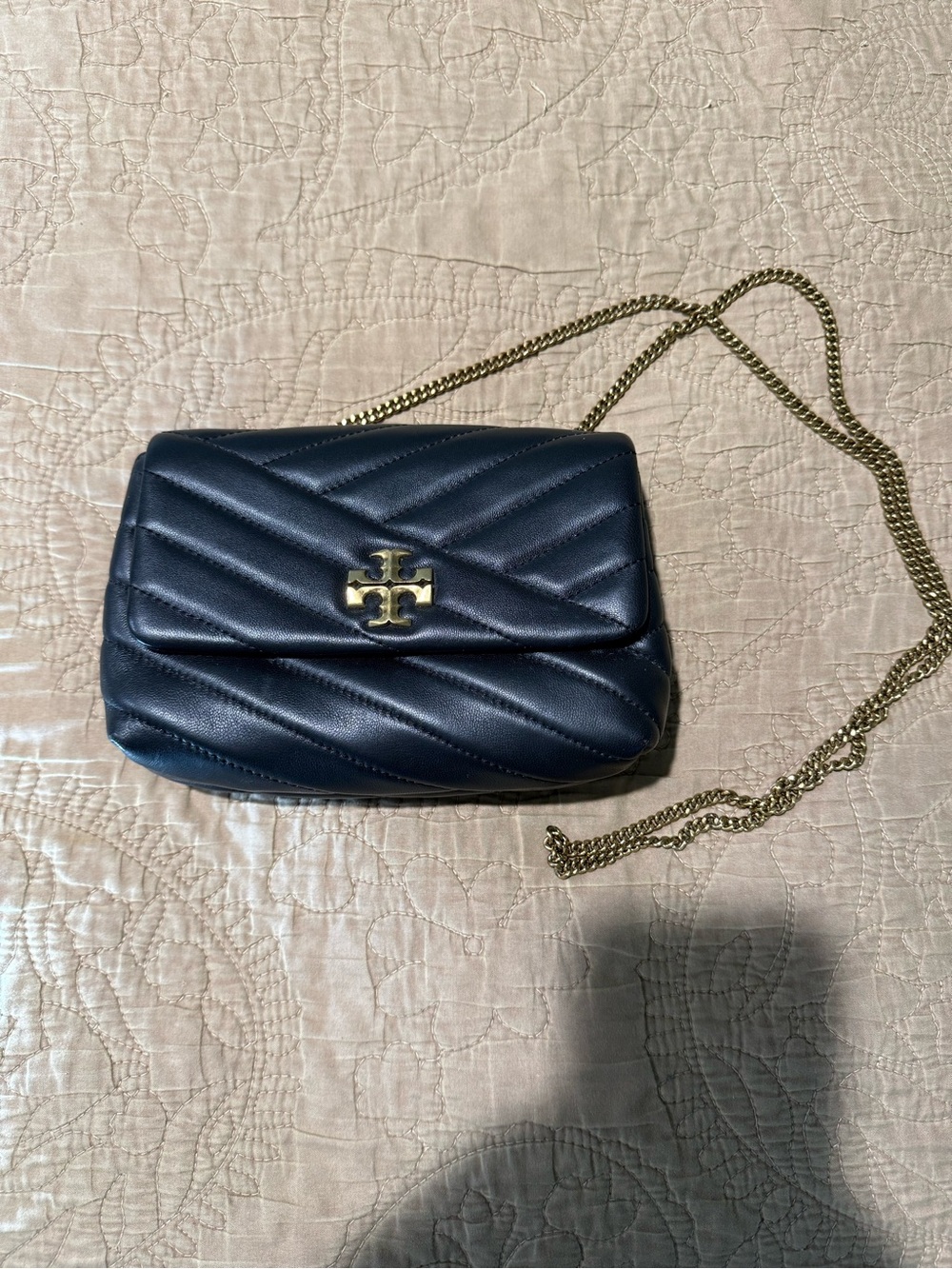 Tory Burch Black Leather Crossbody with Gold Chain